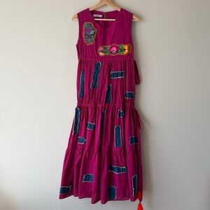 Magenta Boho Embroidered Tiered Maxi Dress